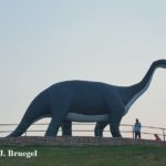 Made to scale sauropod model next to a man